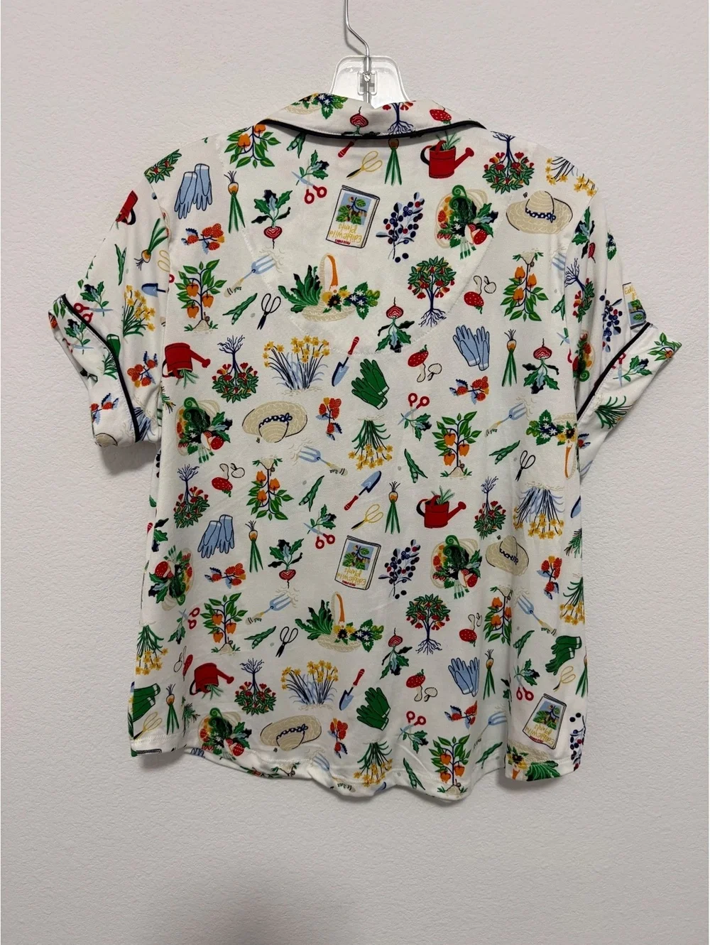Kate Spade Short Sleeve Collared Button Front Gardening Print Sleep Shirt Size M